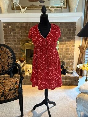 Red Short Sleeve Heart Print Mini Dress